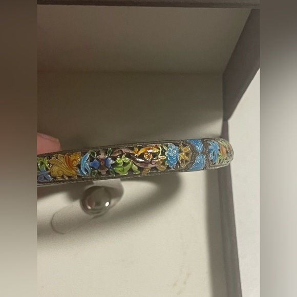 Antique Old Chinese Sterling Silver & Multi Color Enamel Flower Bangle Bracelet. - Picture 1 of 3